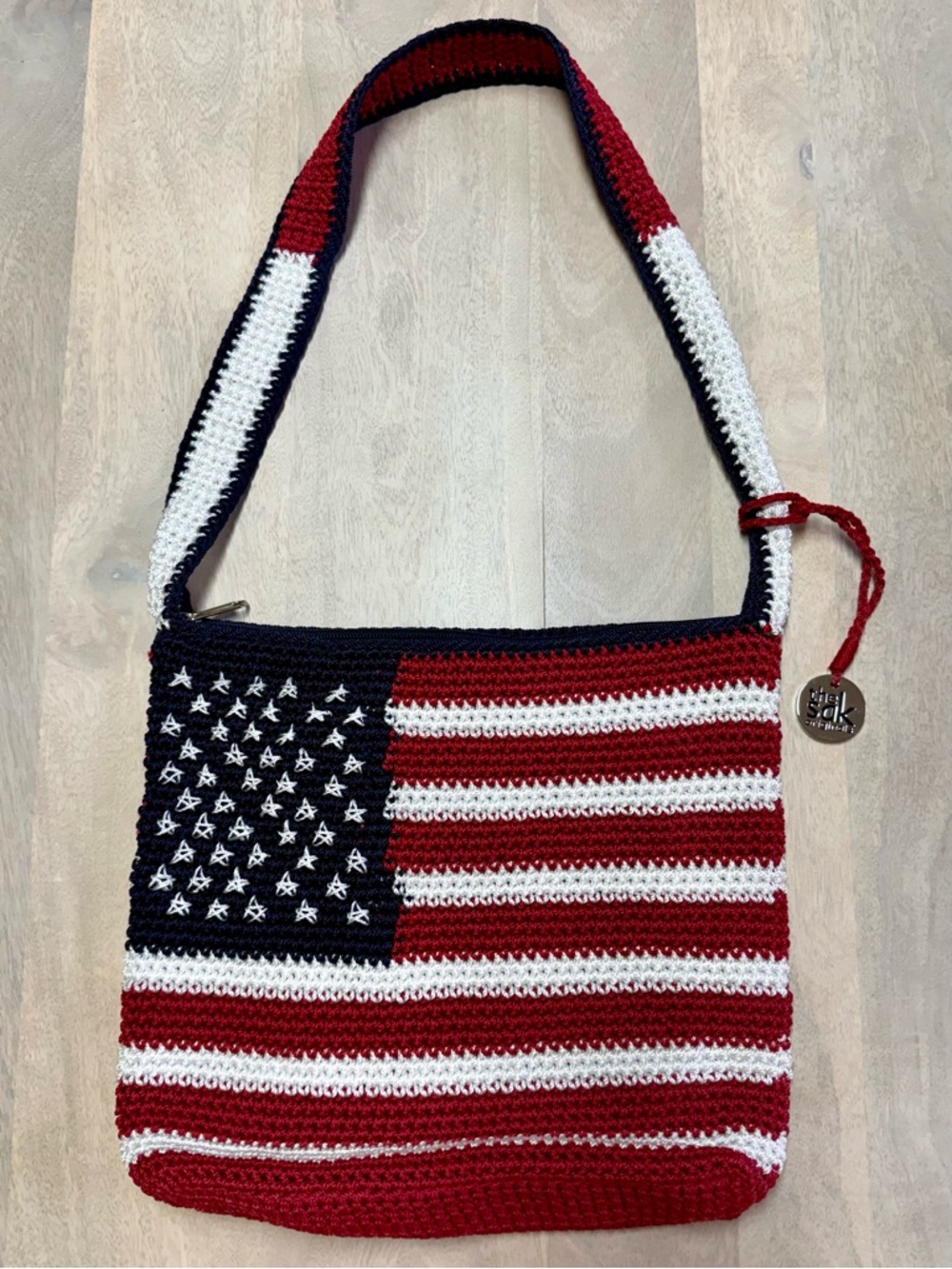 The Sak vintage American Flag Crochet Purse Signature Patriotic Red White Blue